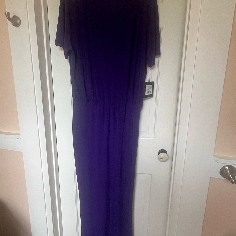 Norma Kamali Purple Short Sleeve Boxy Top Fishtail Gown XL NWT